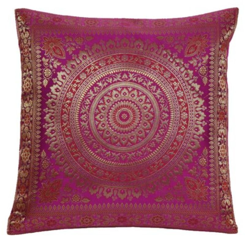 Cushion Cover Brocade Mandala Pillow Covers Indian Silk Decor Square 16x16 Sofa,Bolster Cushion Cover Custom/