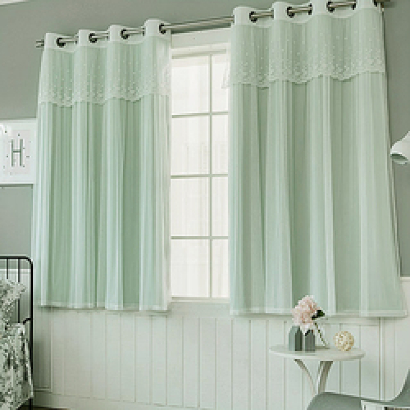 2 Layers Hollow The Stars Blackout Curtain for Bay Window,Princess Lace Curtain For Girls Living Room Bedroom Window Panel/