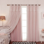 2 Layers Hollow The Stars Blackout Curtain for Bay Window,Princess Lace Curtain For Girls Living Room Bedroom Window Panel/