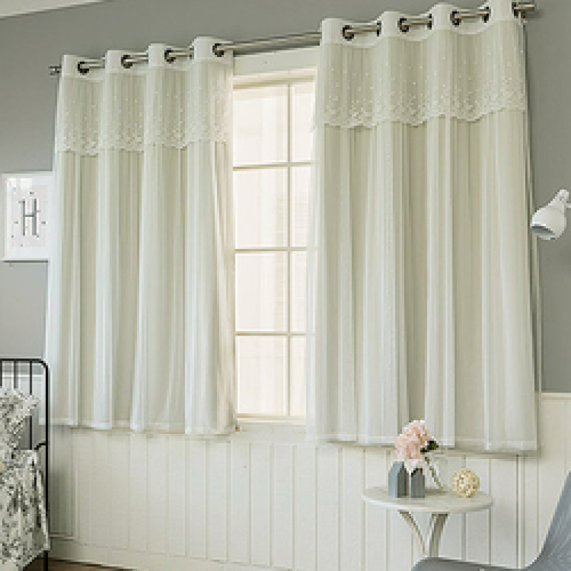 2 Layers Hollow The Stars Blackout Curtain for Bay Window,Princess Lace Curtain For Girls Living Room Bedroom Window Panel/