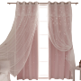 2 Layers Hollow The Stars Blackout Curtain for Bay Window,Princess Lace Curtain For Girls Living Room Bedroom Window Panel/