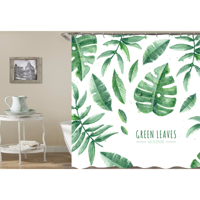 hot sale products custom polyester Products Bathroom Decor shower curtains,Leaves Printed 100% Waterproof shower curtain