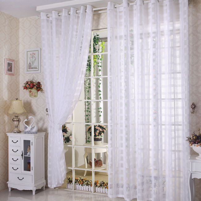 Made In China Sheer Curtain And Drapes, Home Decor Lattice White Ready Made Sheer Curtain/