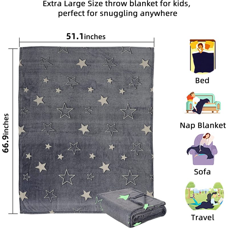 Magical Luminous Flannel Throw Blankets Night Fluorescent Fluffy Kids Blanket Star Moon Warm Sofa Bedspread Nap Leisure Covering