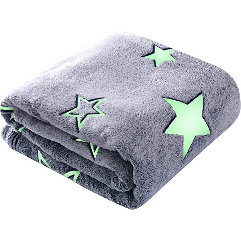 Magical Luminous Flannel Throw Blankets Night Fluorescent Fluffy Kids Blanket Star Moon Warm Sofa Bedspread Nap Leisure Covering