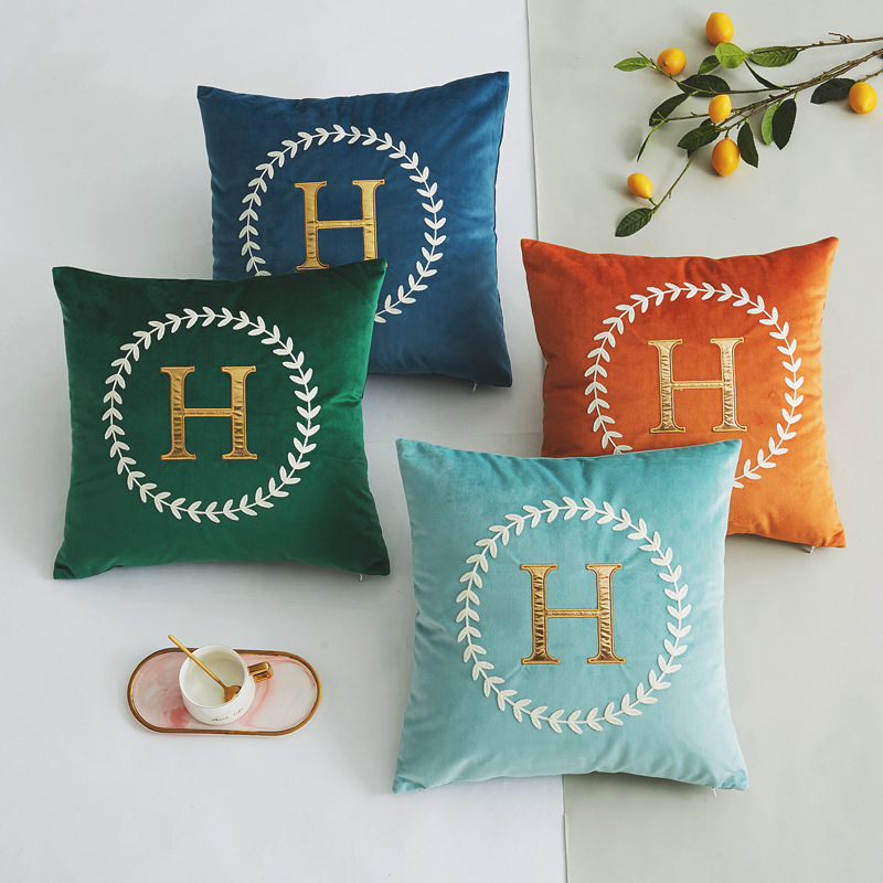 Luxury High Precision Dutch Velvet Embroidery Letters Cushion Cover, Cafe Bar Cushion Cover /
