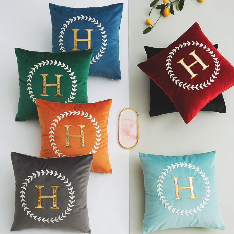 Luxury High Precision Dutch Velvet Embroidery Letters Cushion Cover, Cafe Bar Cushion Cover /