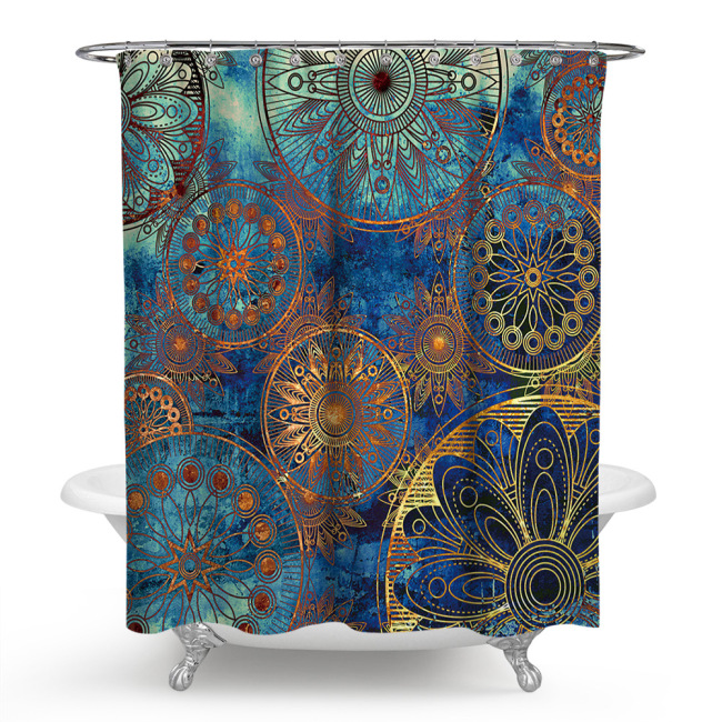 Colorful Ethnic Paisley Shower Curtain, Boho Style Mandala with Stylized Flowers Pattern Bathroom Decor, Boho Vintage Floral Art
