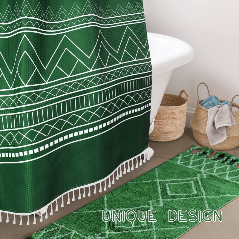 Waterproof Waffle Bathroom Tassel Shower Curtain, Thick Polyester for Hotel Home Decorative Bath Curtain$