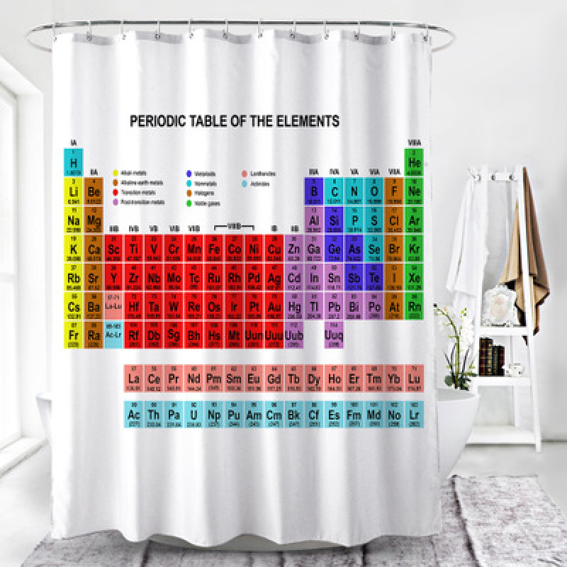 New Decorative Element Periodic Table Pattern Shower Curtain, White Polyester Waterproof Shower Curtain Bathroom Curtain/