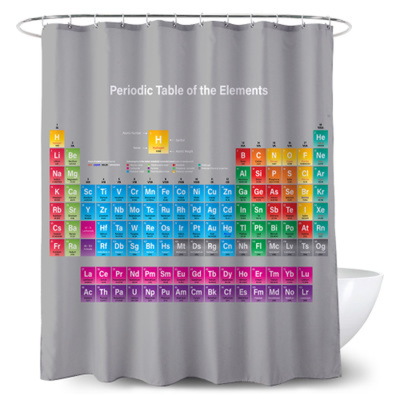 New Decorative Element Periodic Table Pattern Shower Curtain, White Polyester Waterproof Shower Curtain Bathroom Curtain/
