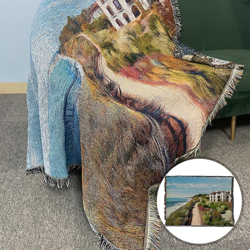 Double sided tassel texture sofa cover towel woven blanket for sofa cover blanket