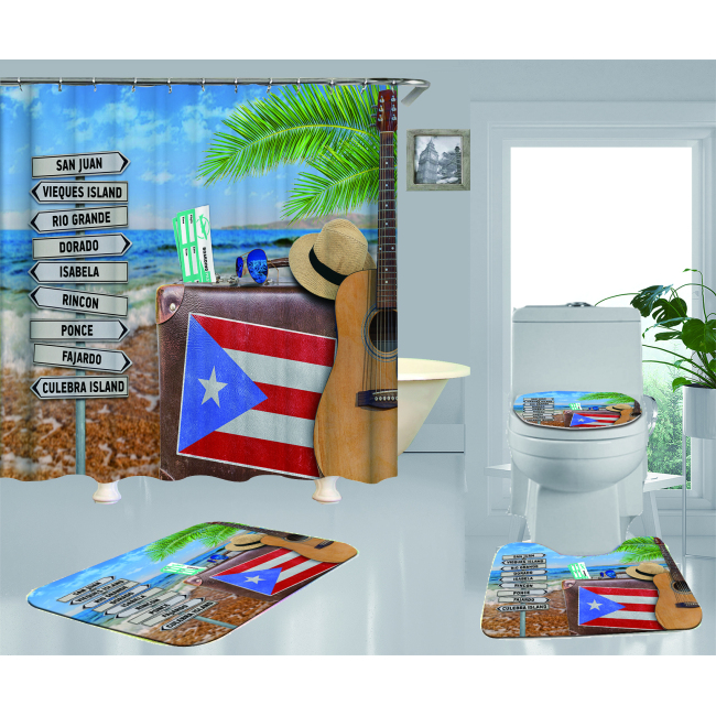 2022 Custom 3D Shower Curtain, Famous Bathroom Set Puerto Rico Shower Curtains#