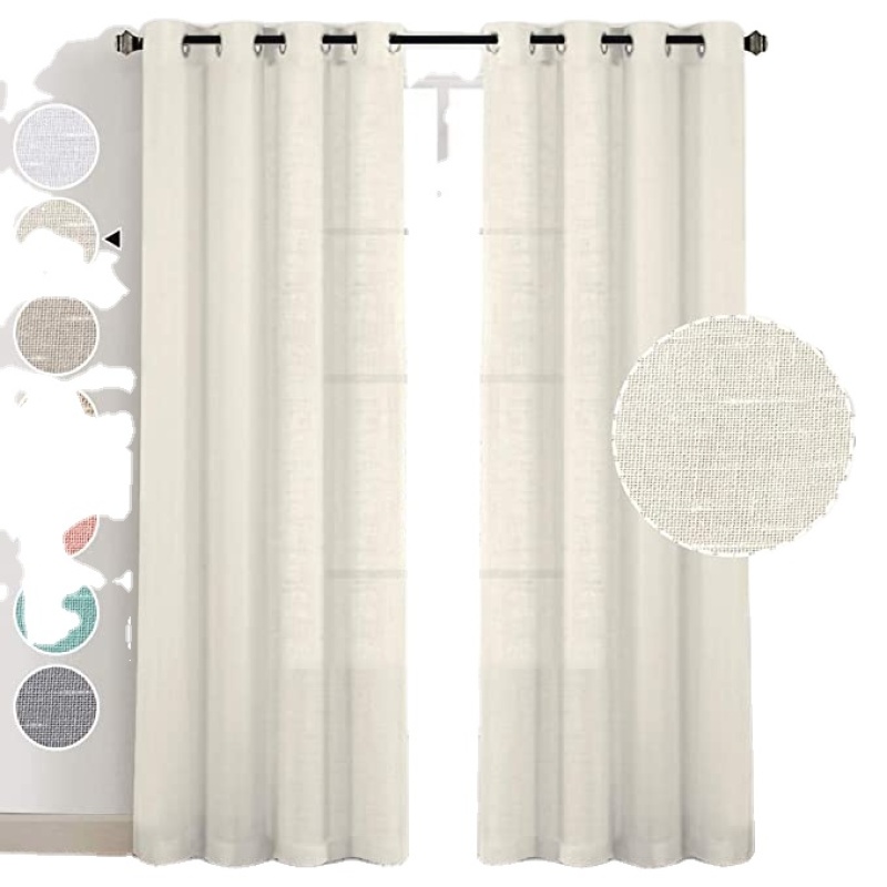 도매 자연적인 리넨 침실 거실 짜임새 열려있는 직물 리넨 반 얇은 커튼, 니켈 고리 모양의 얇은 커튼