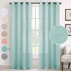 Wholesale Natural Linen Bedroom Living Room Textured Open Weave Linen Semi Sheer Curtain , Nickel Grommet Sheer Curtain/