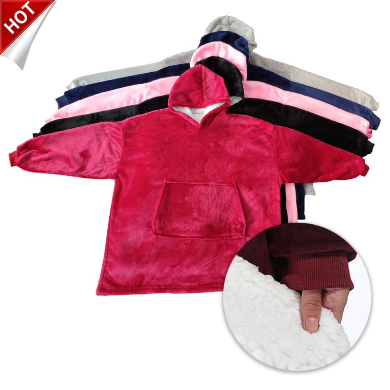 Fleece Sherpa Blanket With Sleeves Super Soft Warm Outdoor Pocket Hoodie Adult Winter Hooded TV Blankets/