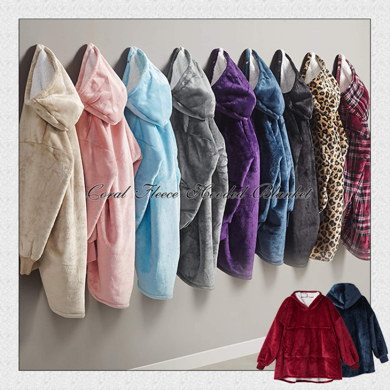 Fleece Sherpa Blanket With Sleeves Super Soft Warm Outdoor Pocket Hoodie Adult Winter Hooded TV Blankets/