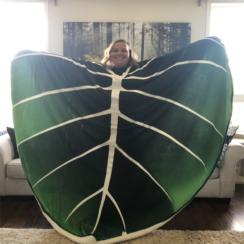 Super Soft Philodendron Gloriosum Printed Green Leaves Giant Fleece Cozy Leaf Blanket For Sofa Bed Oversized Kids