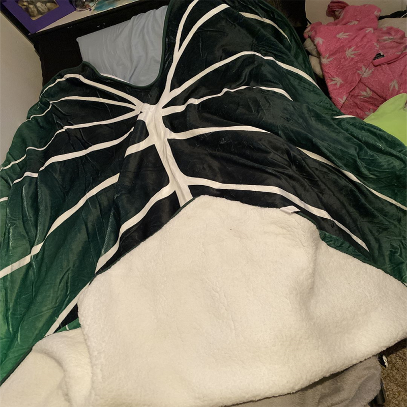 Super Soft Philodendron Gloriosum Printed Green Leaves Giant Fleece Cozy Leaf Blanket For Sofa Bed Oversized Kids