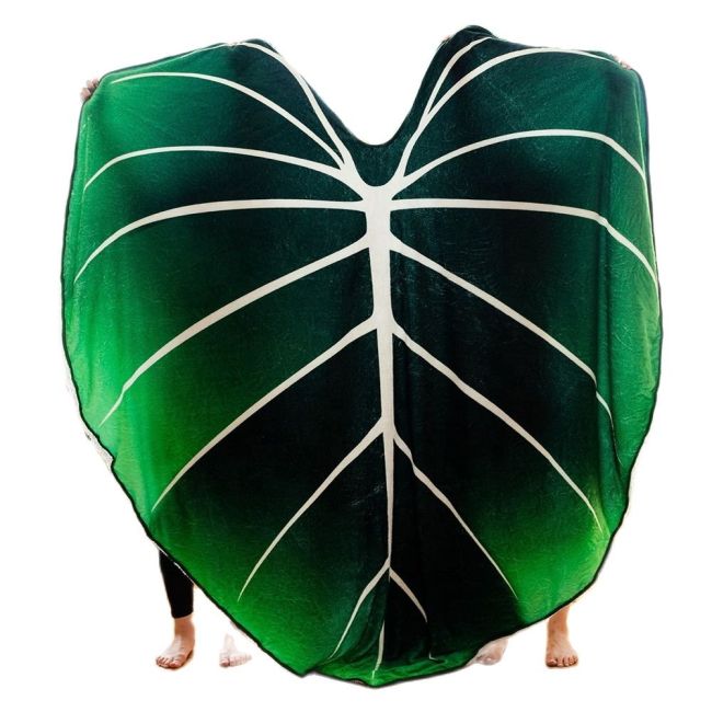 Super Soft Philodendron Gloriosum Printed Green Leaves Giant Fleece Cozy Leaf Blanket For Sofa Bed Oversized Kids