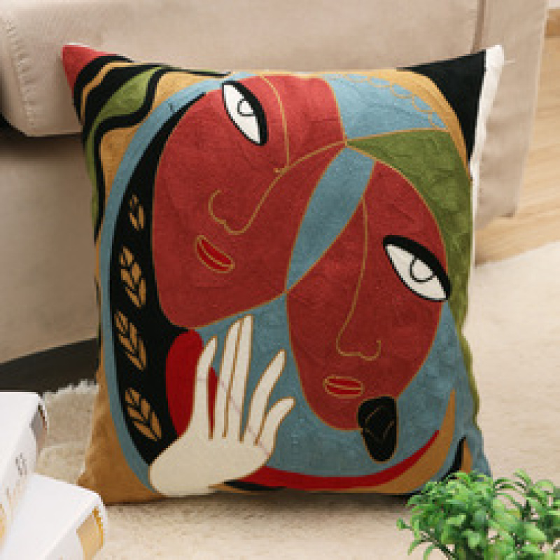 Embroidery Picasso Impressionism Cushion Cover, Cotton Canvas  Cartoon Cushion Cover /