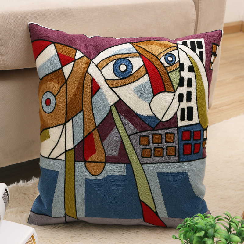Embroidery Picasso Impressionism Cushion Cover, Cotton Canvas  Cartoon Cushion Cover /