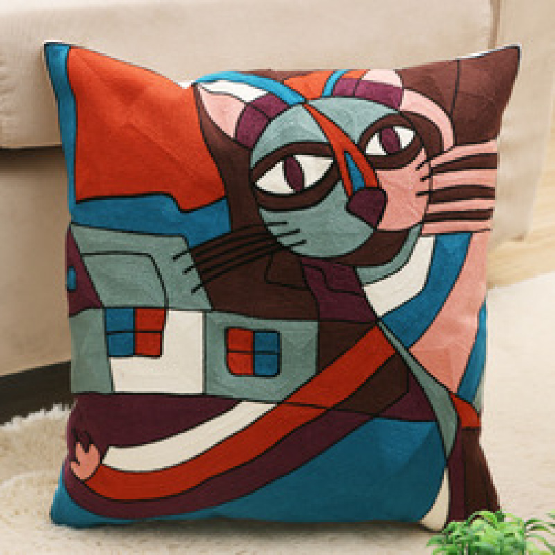 Embroidery Picasso Impressionism Cushion Cover, Cotton Canvas  Cartoon Cushion Cover /