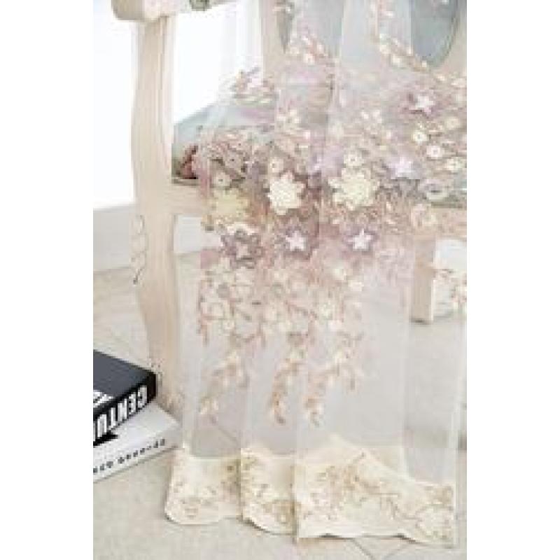 Tissu de rideau transparent Shaoxing Textile, rideau de fenêtre en tissu transparent de luxe de style européen avec broderie blanche #