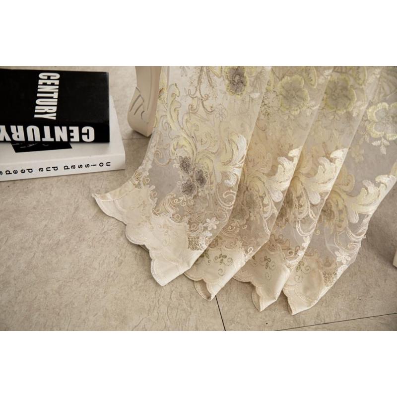 Tissu de rideau transparent Shaoxing Textile, rideau de fenêtre en tissu transparent de luxe de style européen avec broderie blanche #