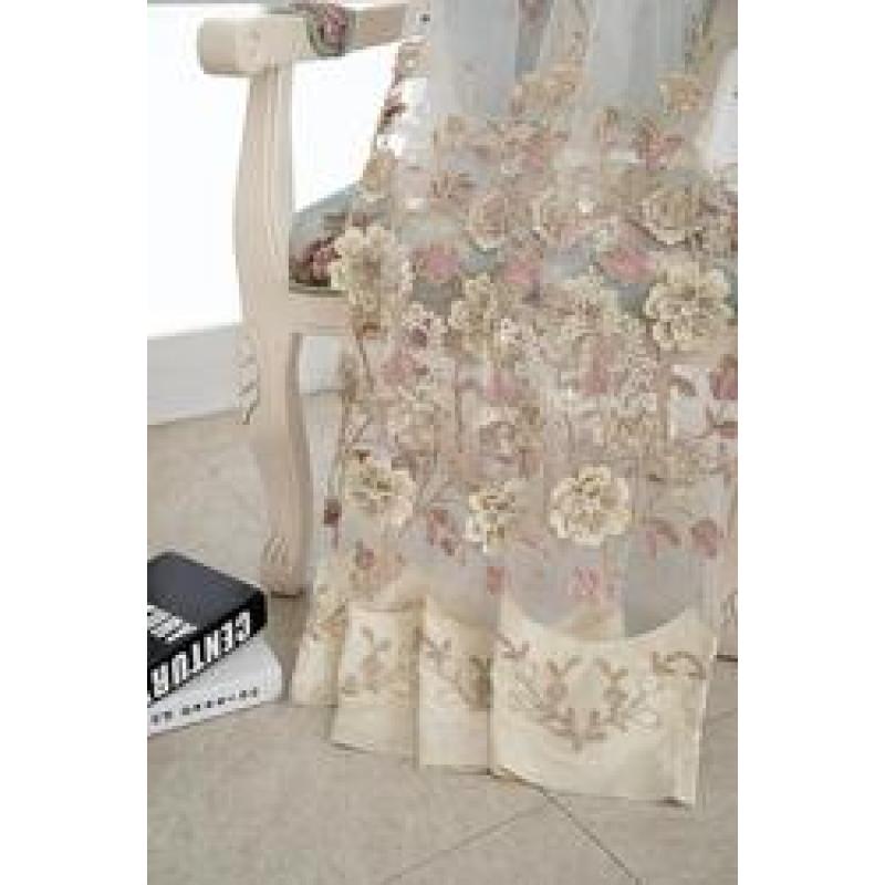 Tissu de rideau transparent Shaoxing Textile, rideau de fenêtre en tissu transparent de luxe de style européen avec broderie blanche #