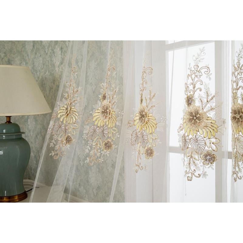 Tissu de rideau transparent Shaoxing Textile, rideau de fenêtre en tissu transparent de luxe de style européen avec broderie blanche #