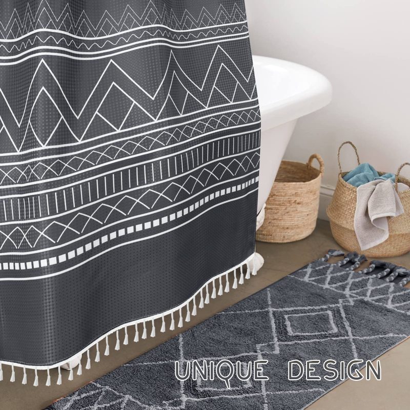Custom Wholesale Waffle Weave Shower Curtains,  Factory Printed Shower Curtains with Tassel$