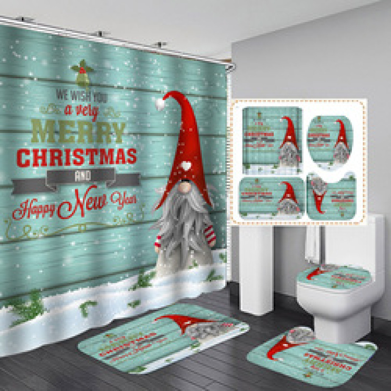 Wholesale Christmas Design Shower Curtain Santa Christmas Pattern Series Shower Curtain Bathroom Mat Sets With Hook Accessories