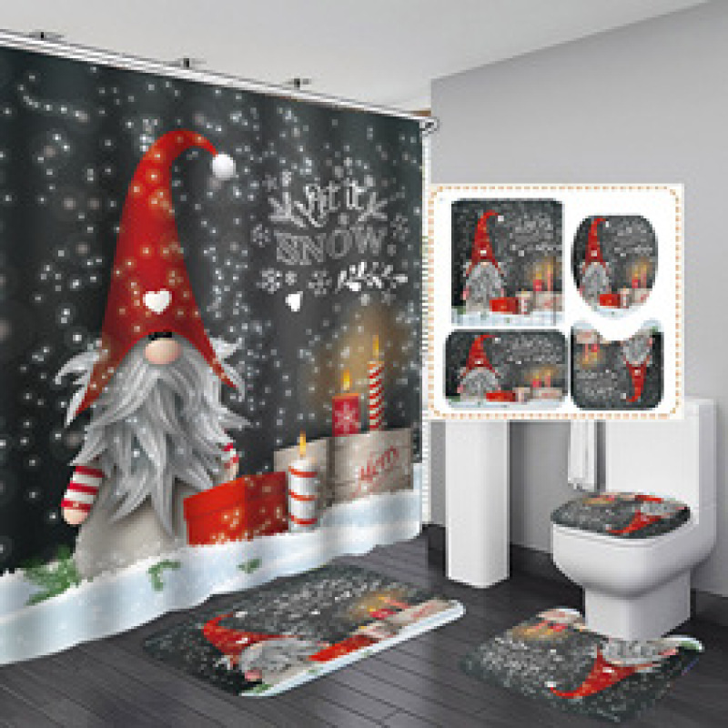 Wholesale Christmas Design Shower Curtain Santa Christmas Pattern Series Shower Curtain Bathroom Mat Sets With Hook Accessories