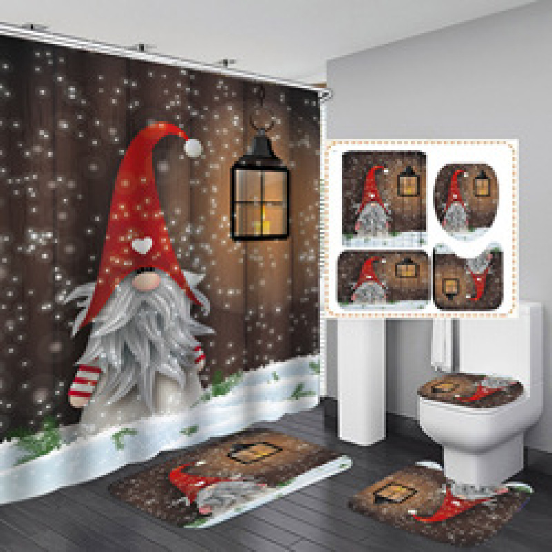 Wholesale Christmas Design Shower Curtain Santa Christmas Pattern Series Shower Curtain Bathroom Mat Sets With Hook Accessories