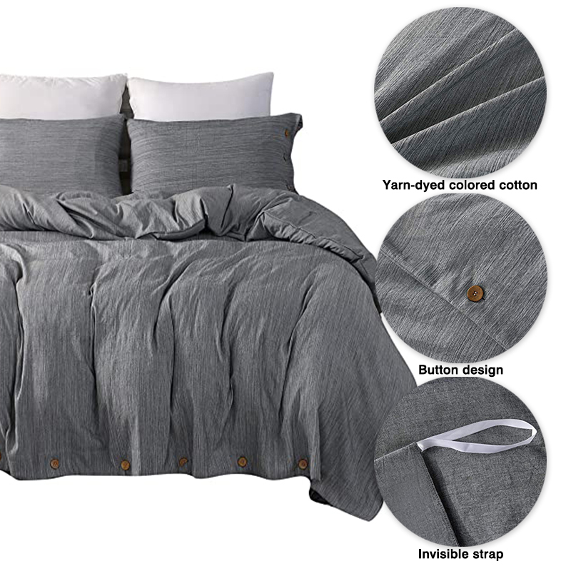 New button 4-piece set 60s yarn-dyed cotton plain plain bedspread 4-piece set Single double bed Set/