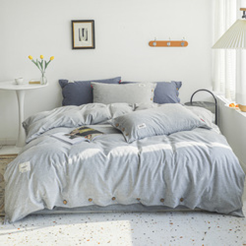 New button 4-piece set 60s yarn-dyed cotton plain plain bedspread 4-piece set Single double bed Set/