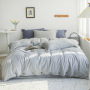 New button 4-piece set 60s yarn-dyed cotton plain plain bedspread 4-piece set Single double bed Set/