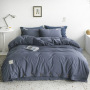 New button 4-piece set 60s yarn-dyed cotton plain plain bedspread 4-piece set Single double bed Set/