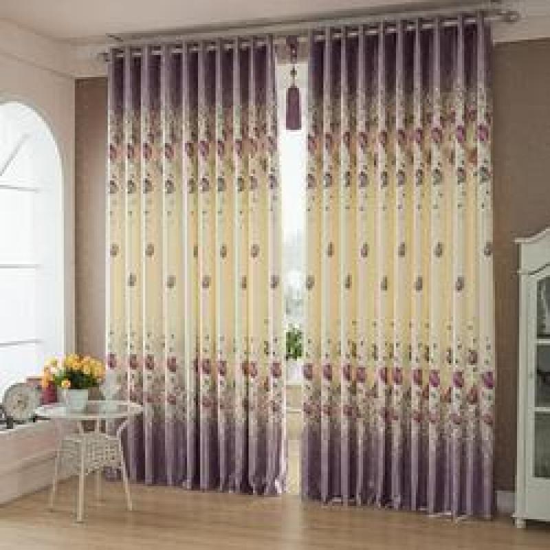 Modern Simple Tulips Curtain / Wholesale Printing White Silk Finished Products Blackout Curtain, Customized Flat Window Hotel