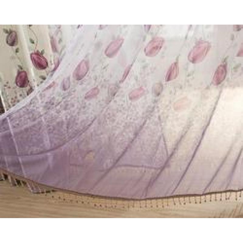 Modern Simple Tulips Curtain / Wholesale Printing White Silk Finished Products Blackout Curtain, Customized Flat Window Hotel