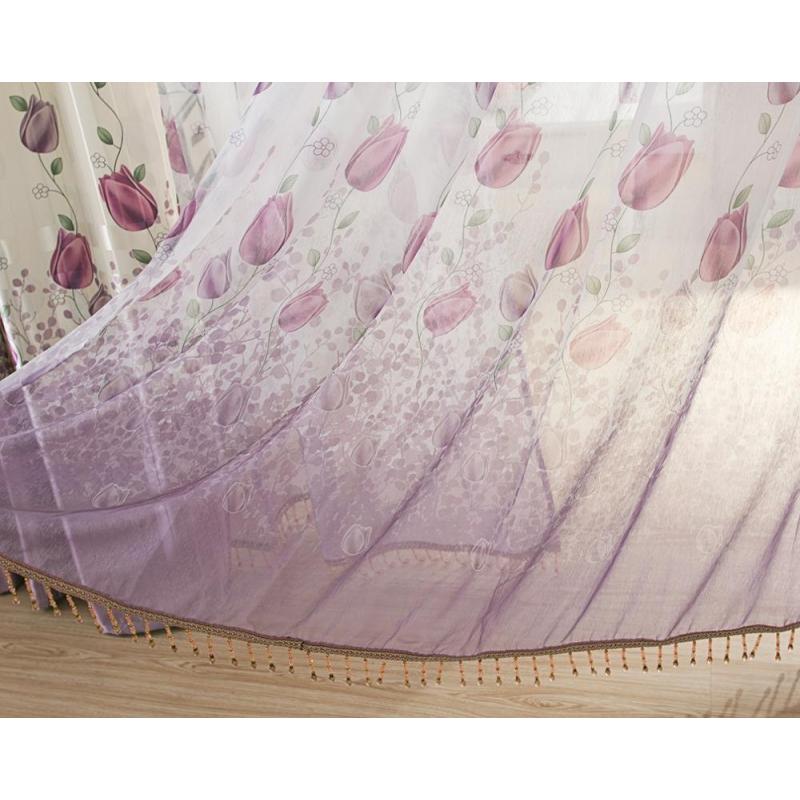 Modern Simple Tulips Curtain / Wholesale Printing White Silk Finished Products Blackout Curtain, Customized Flat Window Hotel