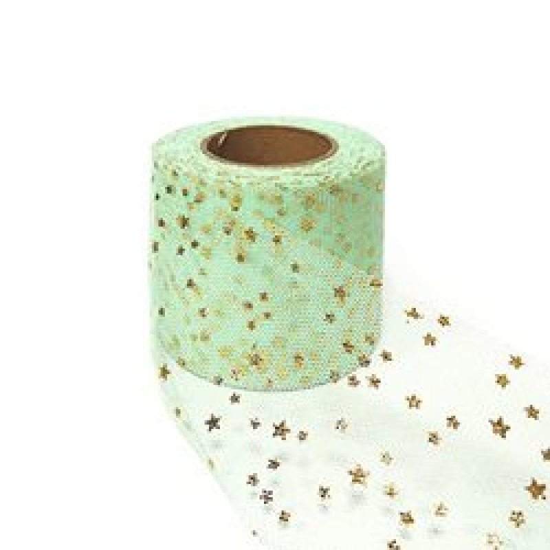 Tulle Glitter Fabric Spool Rolls 2.5 inch x 25 Yards with Sparkling Star Sequin gauze table runner for Birthday Gift Wrapping