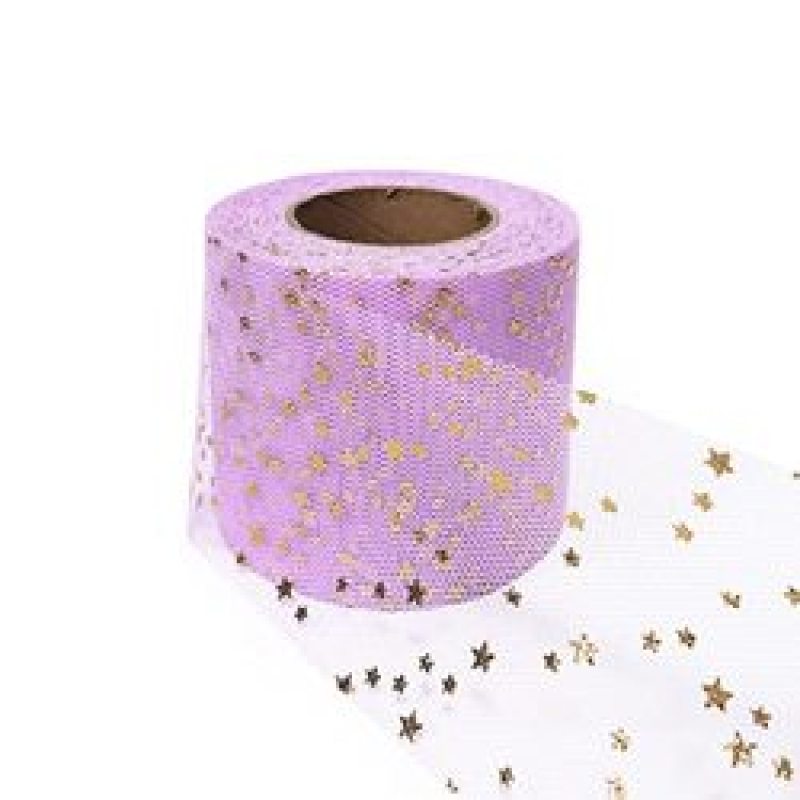 Tulle Glitter Fabric Spool Rolls 2.5 inch x 25 Yards with Sparkling Star Sequin gauze table runner for Birthday Gift Wrapping