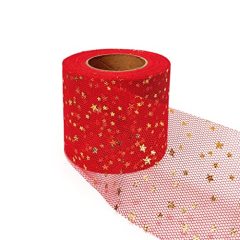 Tulle Glitter Fabric Spool Rolls 2.5 inch x 25 Yards with Sparkling Star Sequin gauze table runner for Birthday Gift Wrapping