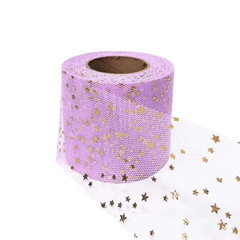 Tulle Glitter Fabric Spool Rolls 2.5 inch x 25 Yards with Sparkling Star Sequin gauze table runner for Birthday Gift Wrapping
