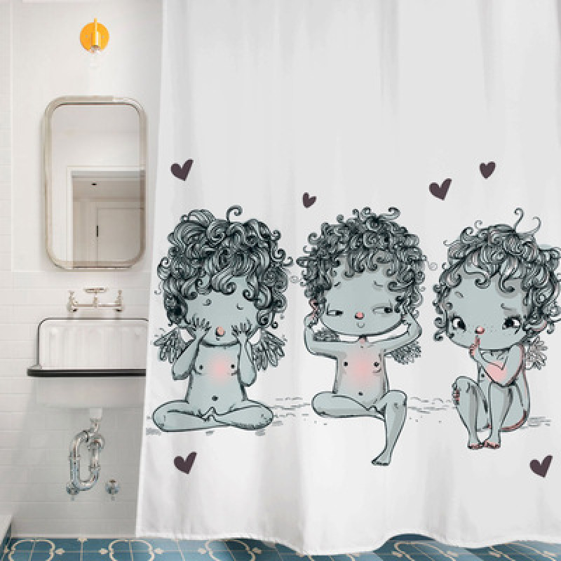 Cartoon Shower Curtain Waterproof Padded Waterproof Mildew Sanitary Partition Curtain Elf Polyester Shower Curtain