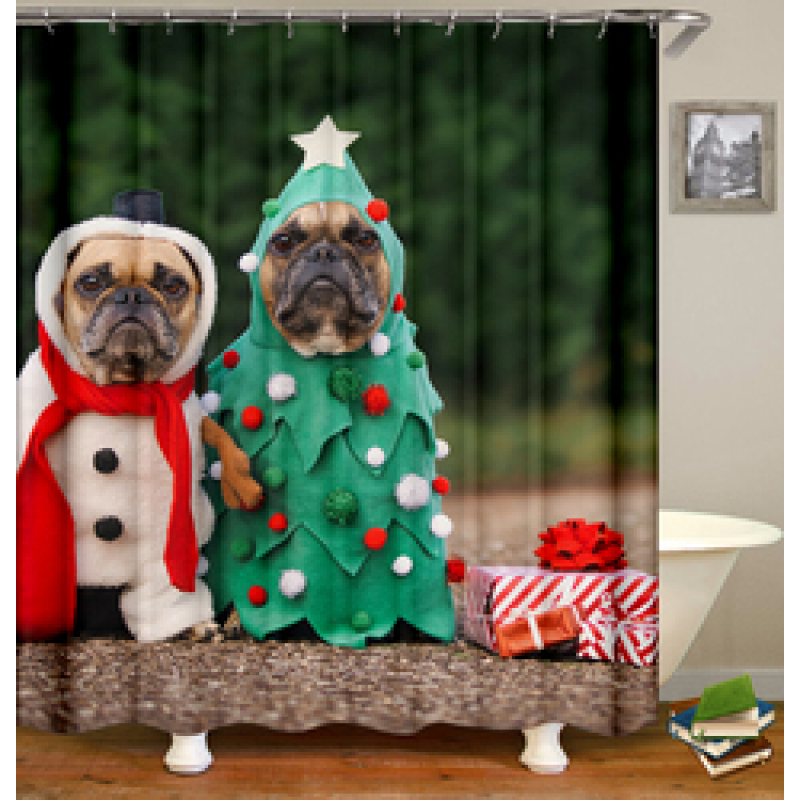 Famous Printing Christmas Shower Curtain Set, Sample Sublimation Christmas Truck Shower Curtain