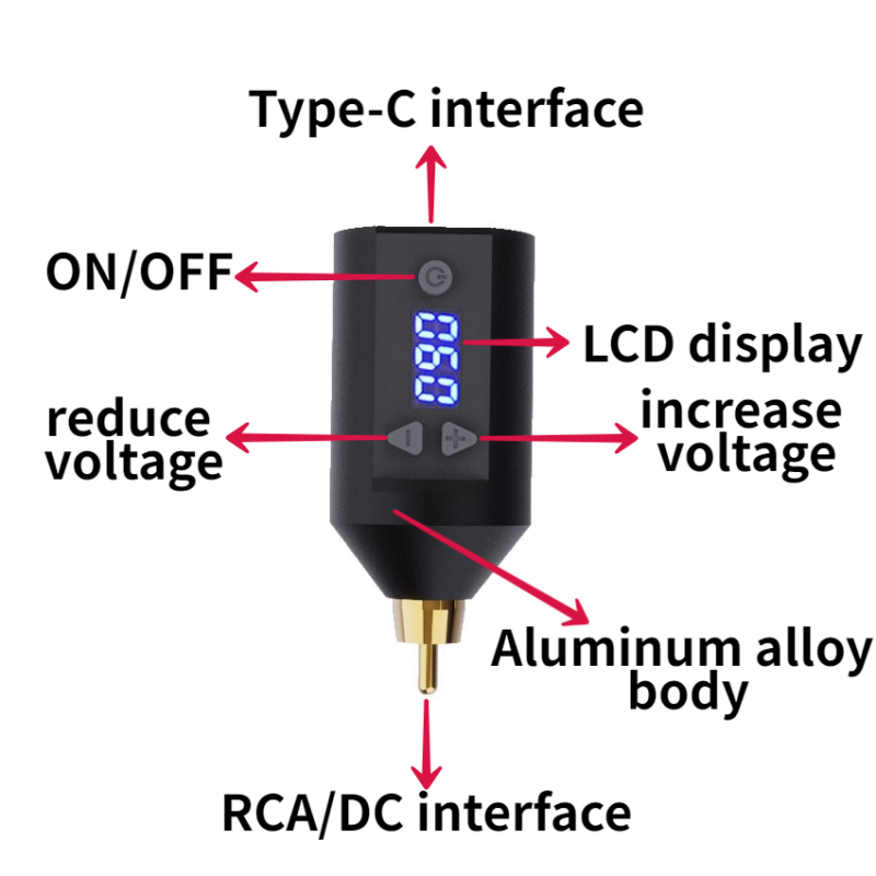 Tattoo power supply Wireless,RCA DC 15000mA Silicone button 1001-67 68