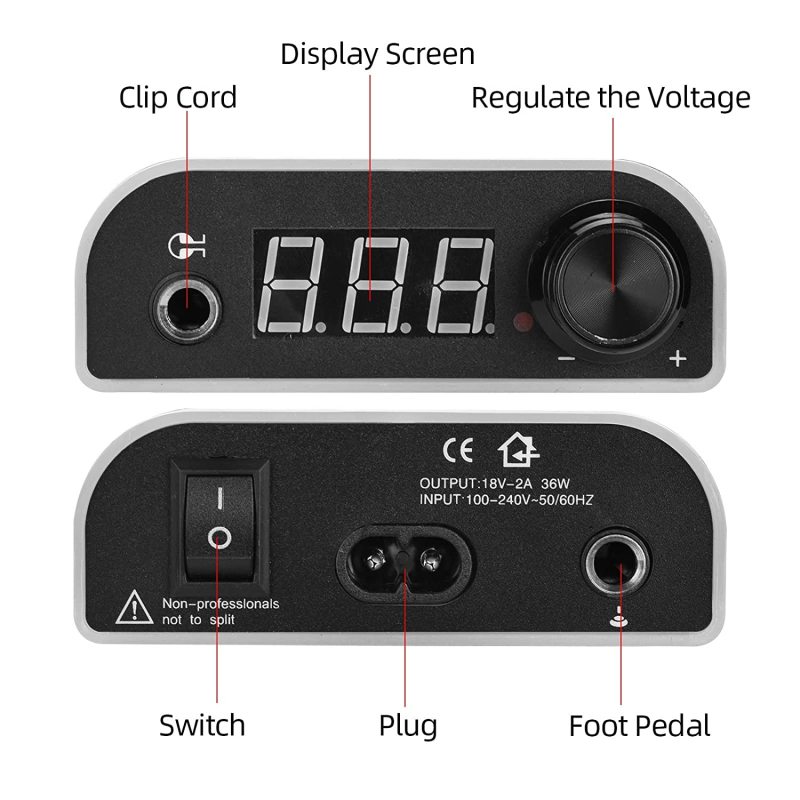 Tattoo Power Supply Digital Tattoo Machine Power Supply with Wireless Tattoo Pedal Colorful Light Power Cable for Tattoo Machine Pen Liner and Shader Tattoo Machine Power Supply